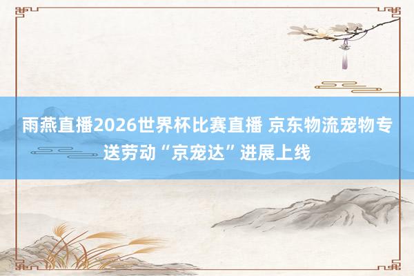 雨燕直播2026世界杯比赛直播 京东物流宠物专送劳动“京宠达”进展上线