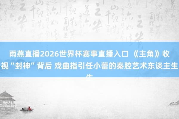 雨燕直播2026世界杯赛事直播入口 《主角》收视“封神”背后 戏曲指引任小蕾的秦腔艺术东谈主生