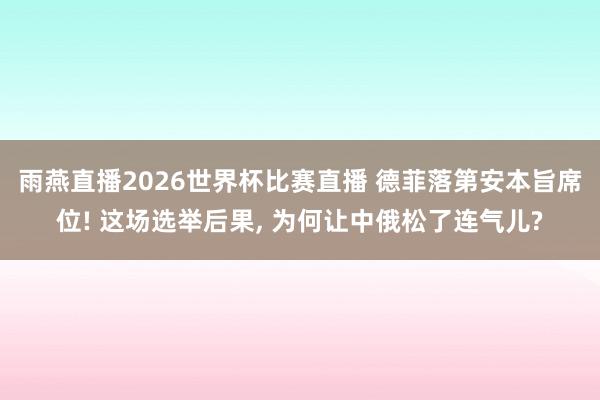 雨燕直播2026世界杯比赛直播 德菲落第安本旨席位! 这场选举后果， 为何让中俄松了连气儿?