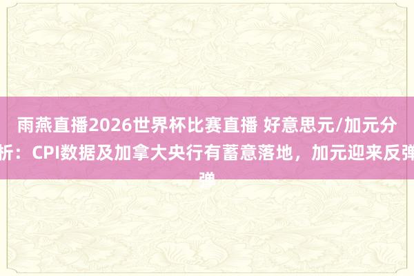 雨燕直播2026世界杯比赛直播 好意思元/加元分析：CPI数据及加拿大央行有蓄意落地，加元迎来反弹