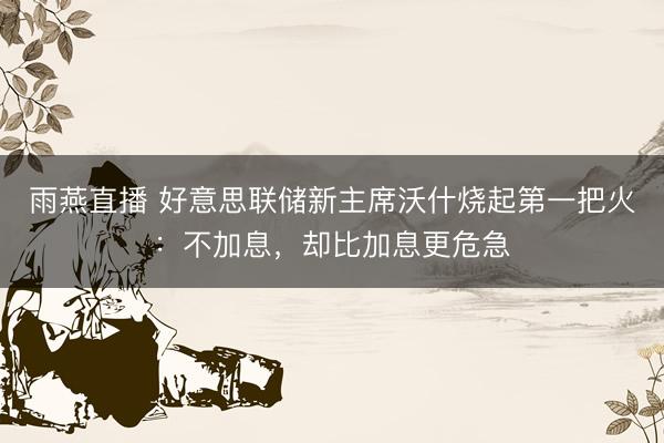 雨燕直播 好意思联储新主席沃什烧起第一把火:不加息,却比加息更危急